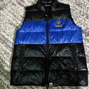BAPE A Bathing Ape BLACK & BLUE BABY MILO PUFFER VEST MEDIUM